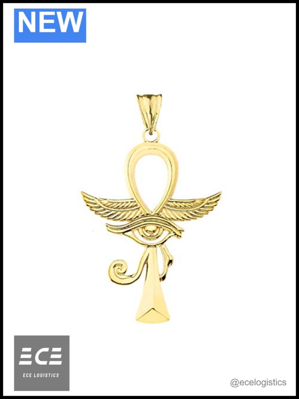 10K Gold Egyptian Ankh Cross Eye of Horus Key of Life Charm Pendant
